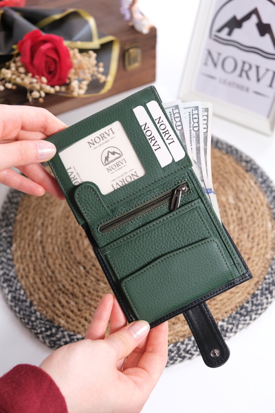 Norvi Leather Çıtçıtlı Fermuarlı Hakiki Deri İsme Özel Kadın - Erkek Cüzdan 1332