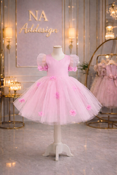NA ADDESIGN Κοριτσίστικο φόρεμα από τούλι με λεπτομέρεια λουλουδιών με λέιζερ...