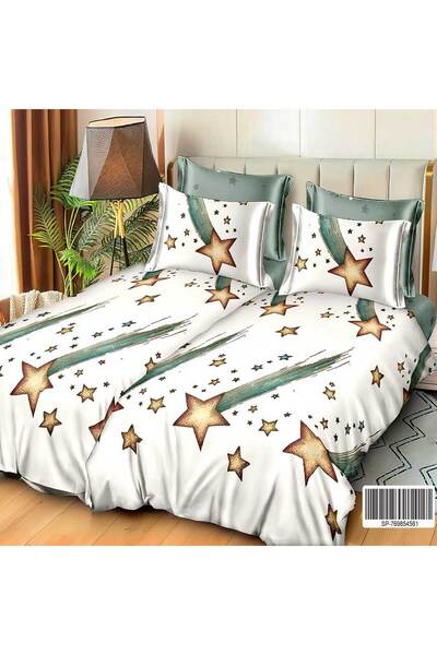 Patul Satin Cotton Linen with 2 Sides, Double Bed, Sulphur, 7 Pieces