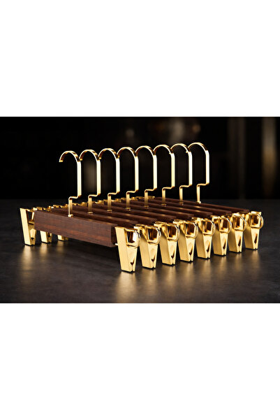 ÖZKAHRA TEKSTİL Ξύλινη κρεμάστρα με κίτρινο γάντζο και μάνδαλο, σετ 12 τεμαχί...