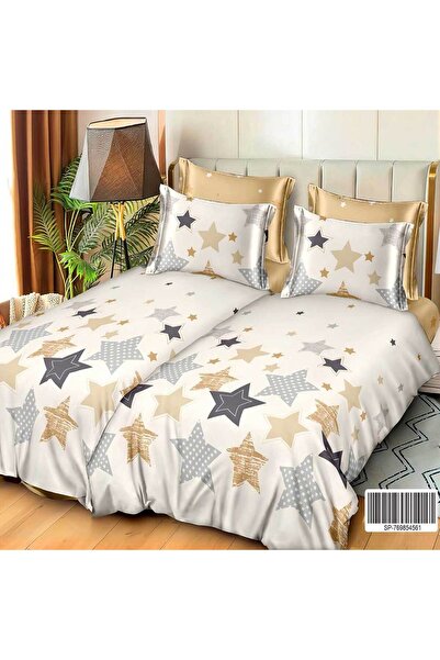 Patul Satin Cotton Linen with 2 Sides, Double Bed, Sulphur, 7 Pieces