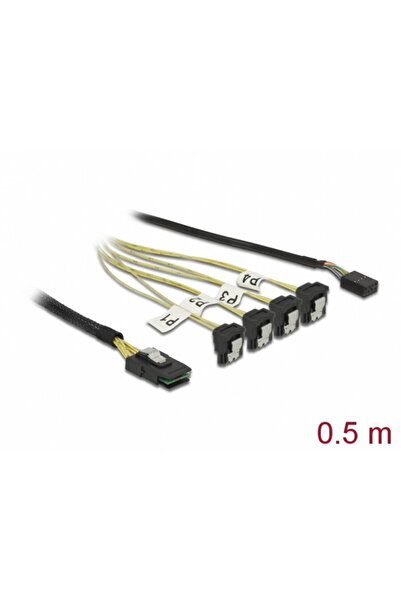 DELOCK Mini SAS SFF-8087 to 4 x SATA 7 Pin + Sideband Cable 0.5m, 85683