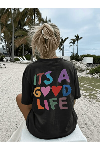 one button تي شيرت It's A Good Life مطبوع من الخلف بمقاس كبير وعالي الجودة