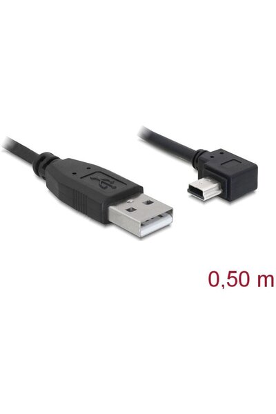 DELOCK Cablu USB 2.0-A mascul > USB mini-B cu 5 pini mascul, unghiular, 0,5 m