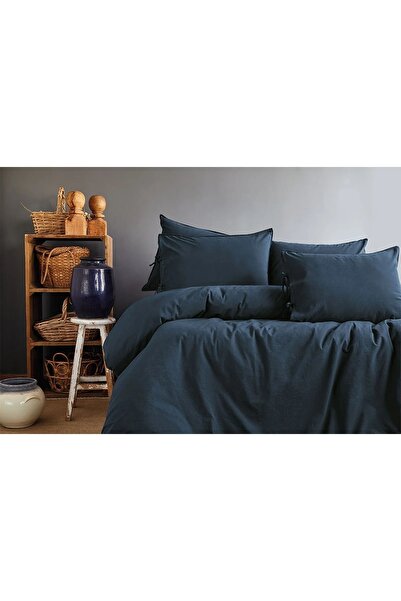 İssimo Home Savanna Navy Yıkanmış %100 Pamuk Poplin Nevresim Takımı Çift Kişilik