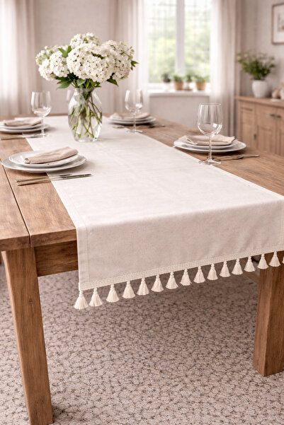 ŞAH TEXTILE DESIGN Premium Washed Linen Runner with Tassels for Table Setting...