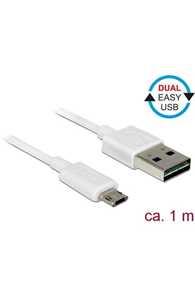 DELOCK Cablu Easy USB 2.0 tip A tată > Easy USB 2.0 tip Micro-B tată 1m alb
