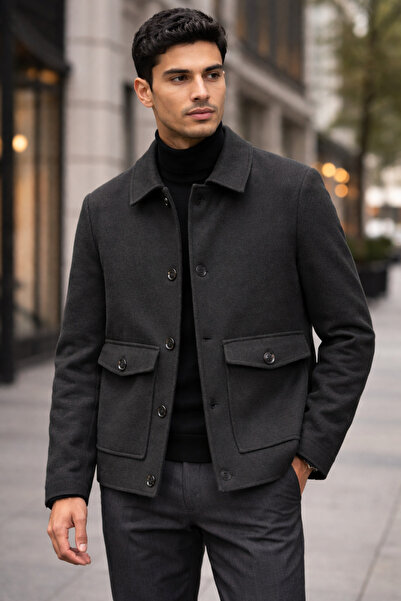 DYNAMO 🧥   Black Color Men's Cashmere Coat – Multi-Purpose Pocket & Lined De...