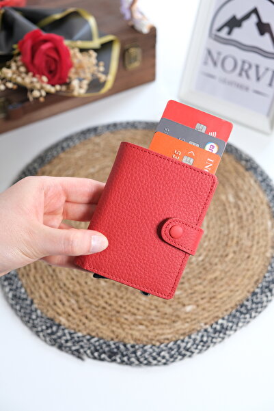 Norvi Leather Genuine Leather Minimal Mechanism Card Holder 1341