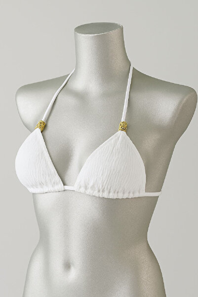 Imoda Kadın Beyaz Pedli Üçgen Bikini Üstü Halter Bağlamalı Aksesuarlı