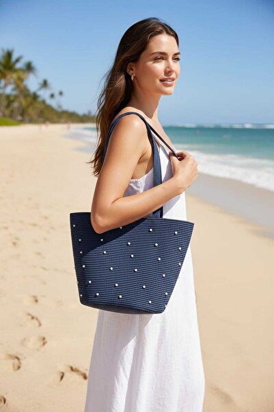 Aware Time Women's Pearl Straw Beach Shoulder Bag