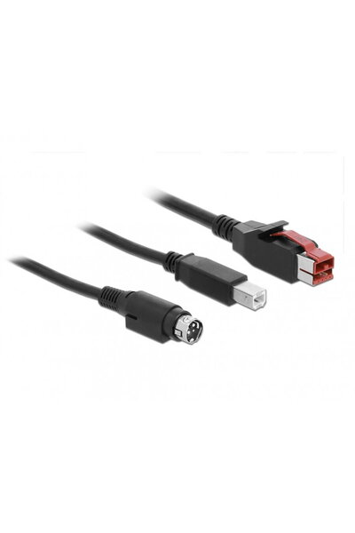 DELOCK PoweredUSB 24V to USB-B + Hosiden Mini-DIN 3-pin cable 3m for POS/term...