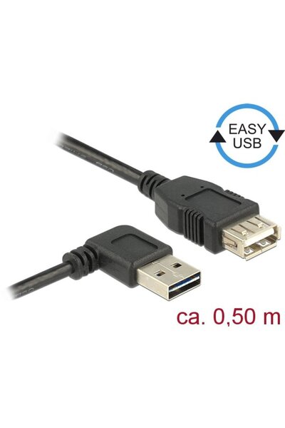 DELOCK Cablu USB AM-AF 2.0 0.5m Negru Unghiular Stânga/Dreapta USB-A Easy-USB