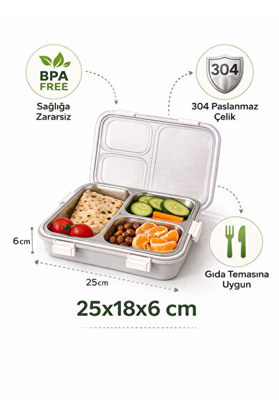 tiny wood 3 Gözlü Çelik Yemek Kabı – Yetişkin Beslenme Kabı, Sızdırmaz Lunch ...