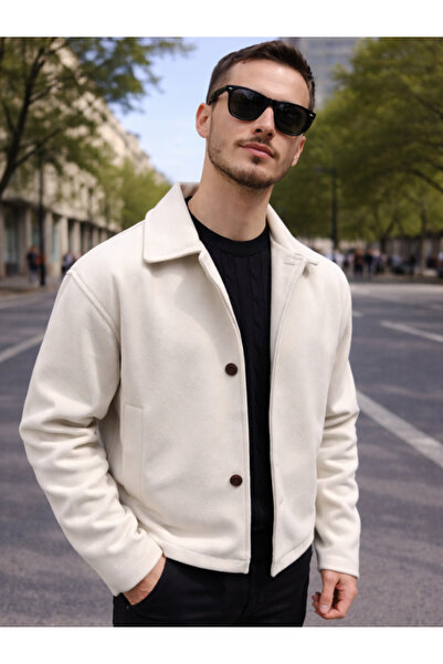 Cansay Giyim Men's Beige Cashmere Jacket Slim Fit – Buttoned Short Model Styl...