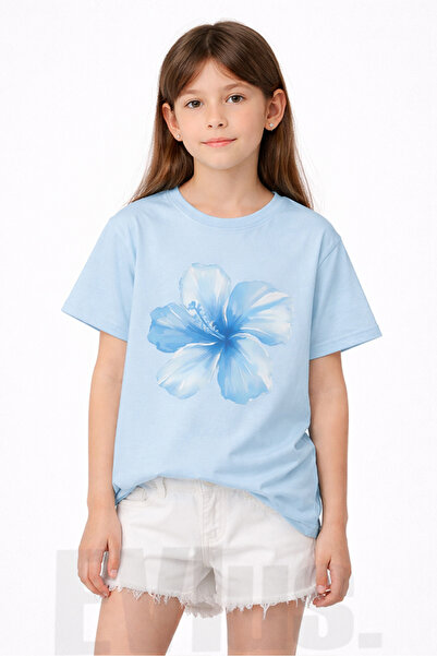 EVIus Girl's Blue Floral Printed Combed Cotton T-Shirt Fun Summer Cotton