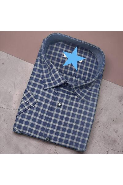 GÖMLEK GALERİSİ Classic Wide Cut Men's Plaid Double Pocket Cotton Short Sleev...