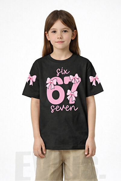 EVIus Girl's 67 Ribbon Printed Combed Cotton T-Shirt Fun Summer Cotton