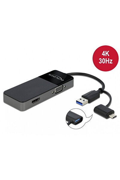 DELOCK Adaptor USB 3.0 + adaptor USB-C la HDMI 4K@30Hz + VGA T-M, 64085