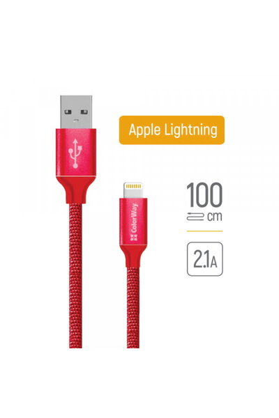 ColorWay USB-A - Lightning Data and Charging Cable CW-CBUL004, 18W, 1m, Red