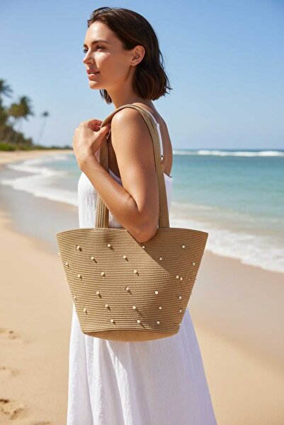 Aware Time Women's Pearl Straw Beach Shoulder Bag