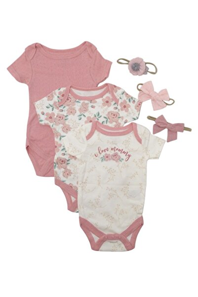 Bambimici -Printed Babysuit 3-Piece Set with Headbands-Multicolor