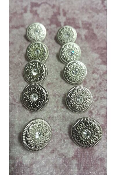 ILCARE Silver Plated Stone Metal Button 25 Size 15 mm 10 Pieces
