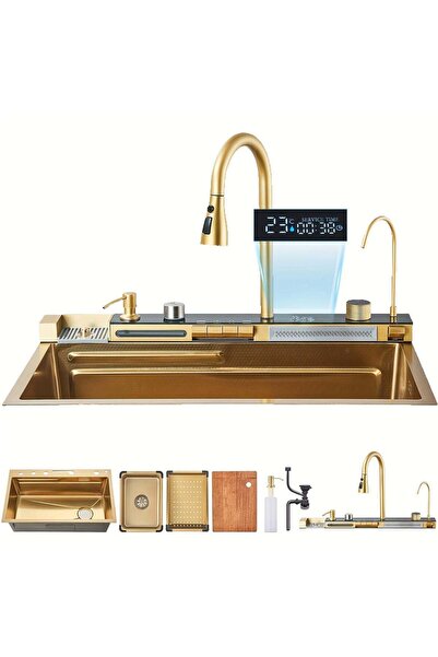 Premium Kitchen Multifunctional Kitchen Sink with LED, Stainless Steel, Gold