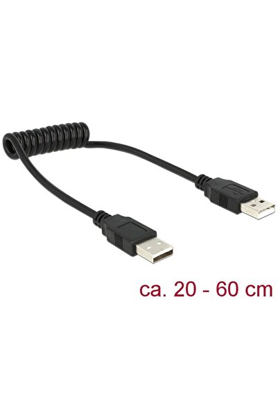 DELOCK Cablu USB 2.0-A tată/tată spiralat 20-60cm