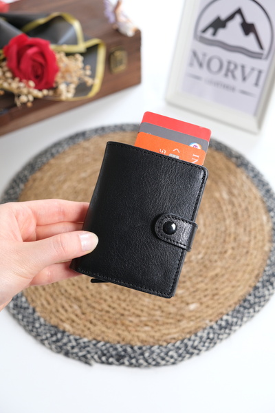 Norvi Leather حامل بطاقات من الجلد الطبيعي بآلية بسيطة 1341