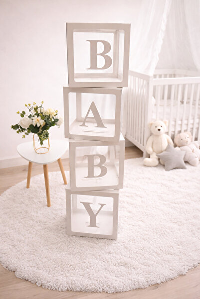 Baloncu Dede Şeffaf Beyaz Kutu 25 cm Baby Shower Doğum Günü Parti Dekorasyon ...