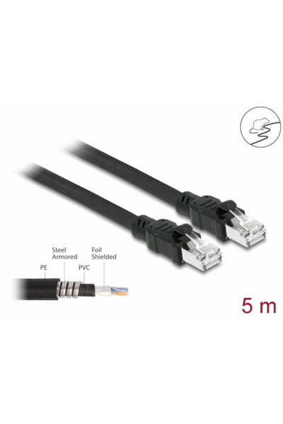 DELOCK RJ45 Cat.6A FTP network cable with metal sleeve inside 5m Black, 80116