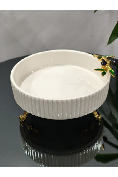 PARILTI HOME COLLECTİON Figured Porcelain with Olive Design, Serving Plate, P...