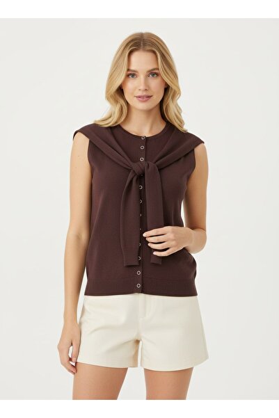 Noi Belis Shawl Detailed Crew Neck Knitwear Vest Ss26Yl0003