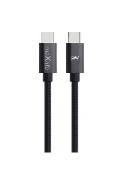 Max Life USB-C - USB-C Data and Charging Cable MaXlife MXUC-12, 60W, 1m, Black