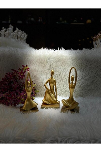 Hobi Trendim Minimalist Yoga Figürlü Dekoratif Biblo Seti – Altın Renk Modern...
