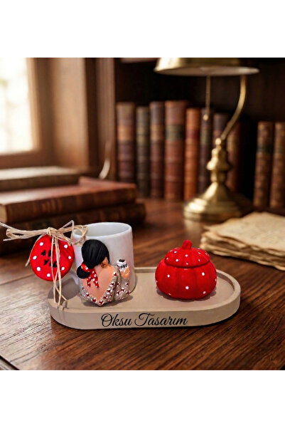 oksukokulutaş Turkish Coffee Cup with Leopard Patterned Red Presentation Tray