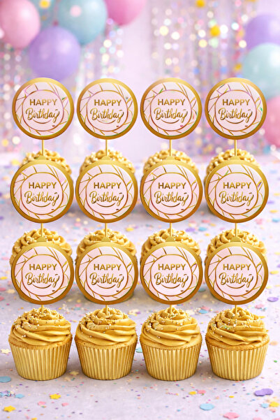 Baloncu Dede إطار ذهبي اللون مع زينة كعكة عيد ميلاد سعيد وردية اللون، 16 قطعة...