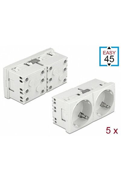 DELOCK Set of 5 double sockets 81325, for Easy 45 housing, 45 x 45 mm, White