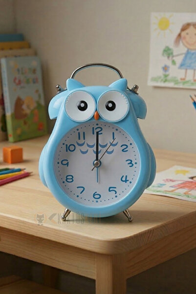 KaktüsKedi Sevimli Baykuş Figürlü Metal Çocuk Masa Saati - Sessiz Akar Saniye...