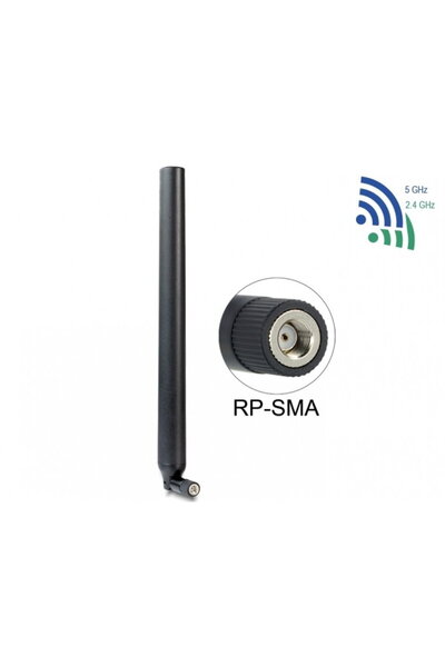 DELOCK Antenă WLAN RP-SMA 802.11 ac/a/h/b/g/n 5.5 ~ 9 dBi Omnidirecțională Ne...
