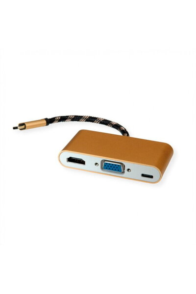 Roline Adaptor GOLD USB-C la HDMI/VGA tip T cu alimentare PD USB-C, 12.03.3155