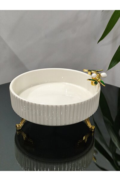 PARILTI HOME COLLECTİON Πορσελάνινο διακοσμητικό μπολ με σχέδιο ελιάς, πιάτο ...