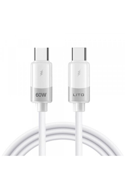 Lito Cablu de date și încărcare USB-C - USB-C LD07, 60W, 1m, Alb