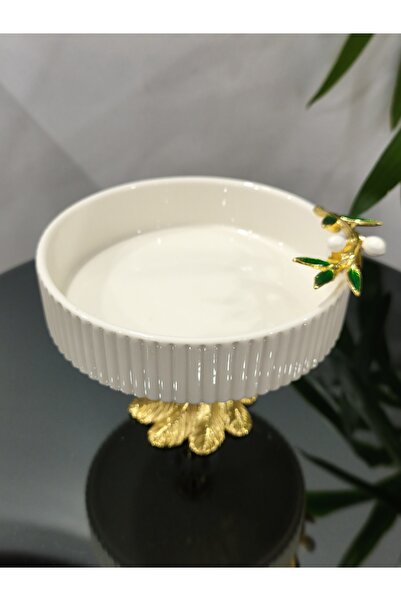 PARILTI HOME COLLECTİON Πορσελάνινο διακοσμητικό μπολ με σχέδιο ελιάς, πιάτο ...