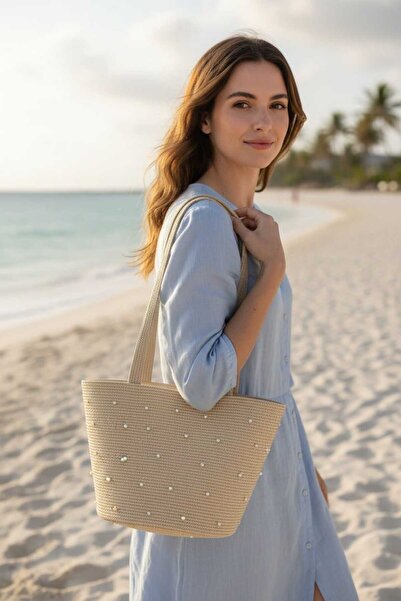Aware Time Women's Pearl Straw Beach Shoulder Bag