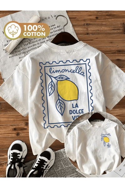 one button تي شيرت ليمونسيللا لا دولتشي فيتا مطبوع على الوجهين مقاس كبير فاخر