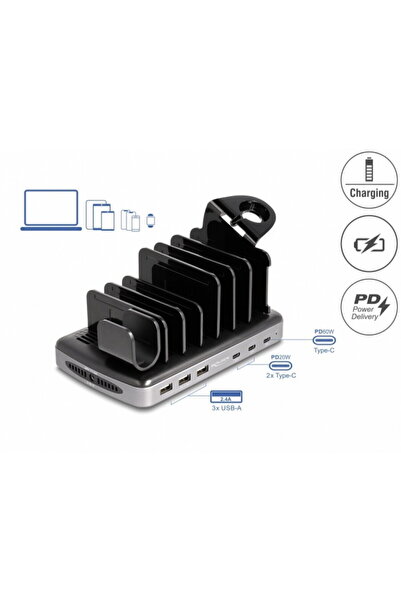 DELOCK Statie de incarcare (incarcator priza) cu 3 x USB type C PD + 3 x USB-...