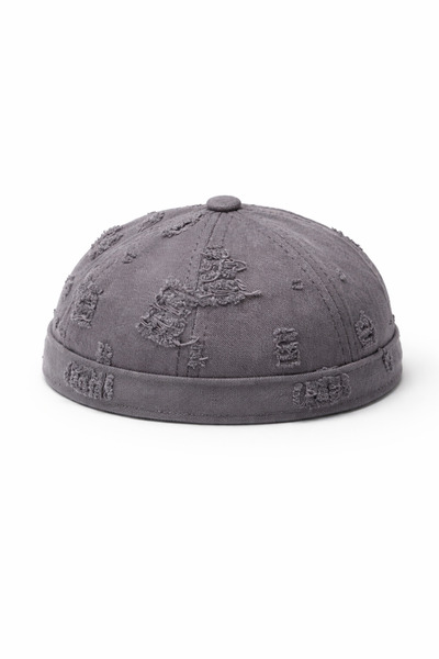 ZERAMİNE Gray Unisex Docker Hat with Ripped Detail and Adjustable Short Brim