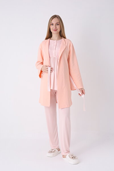 ERDENİZ TEKSTİL 3-Piece Maternity Pajama and Dressing Gown Set - Nursing-Frie...